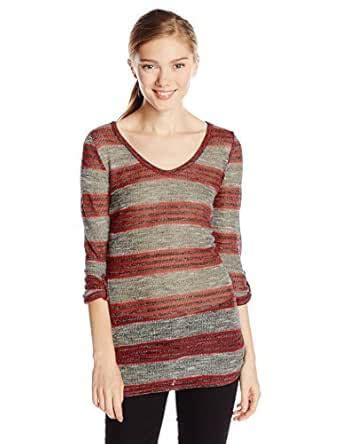 Buy Derek Heart Juniors Textured Stripe Knit Top, Orange Combo, Medium ...