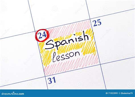 Reminder Spanish Lesson in Calendar Stock Image - Image of yellow ...