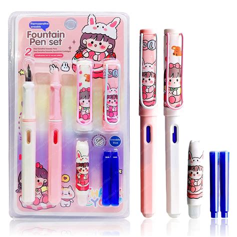 Pass & Play Fountain Pen Erasable Fine Nib Ink Pen 2 Pen With 4 Refills ...