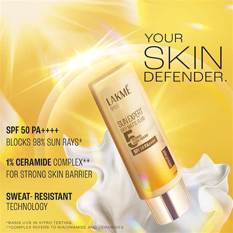 Lakme Sun Expert Dry Matte Fluid SPF 50++++ Sunscreen with 1% niac & c ...