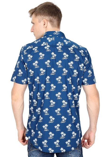 Andaman - Tusok Navy Blue Palm Print Vacation Shirt