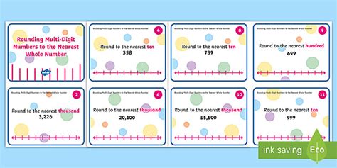 Rounding Multi-Digit Numbers to the Nearest Whole Number Task Cards
