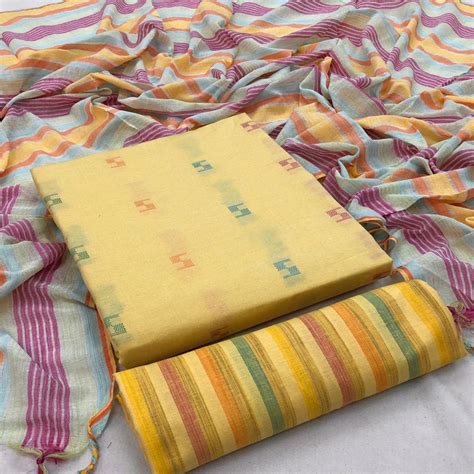 Yellow Embroidered Pure Cotton Dress Material