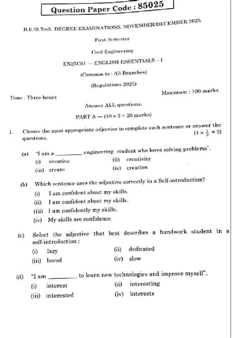 EN25C01 English Essentials 1 Nov-Dec 2025 Question Paper - Studocu