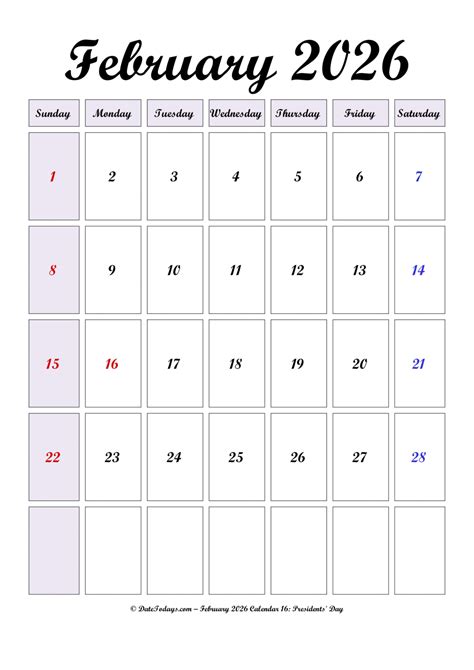 February 2026 Calendar with US Holidays - Printable PDF's