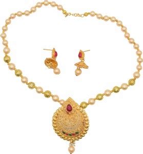 Grah Nakshatra Alloy Gold-plated Gold, Maroon Jewellery Set Price in ...