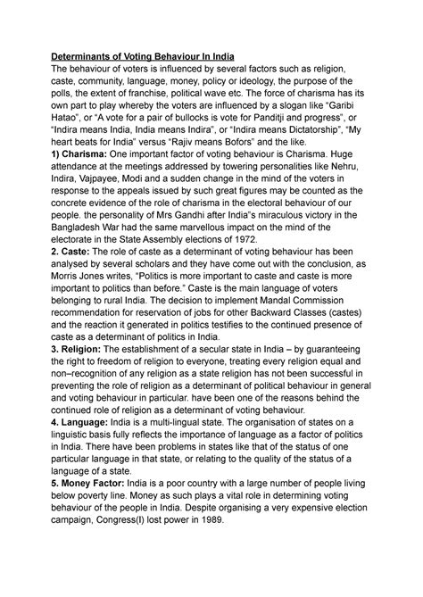 Determinants of Voting Behaviour In India - The force of charisma has ...