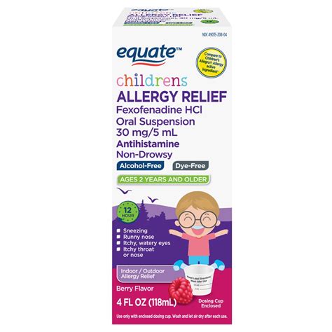 Equate Children’s 12-Hour Allergy Relief Fexofenadine Liquid Berry ...