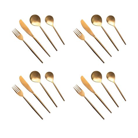 Ellementry Aura Gold Cutlery Set of 4 | Stainless Steel Set | Food ...