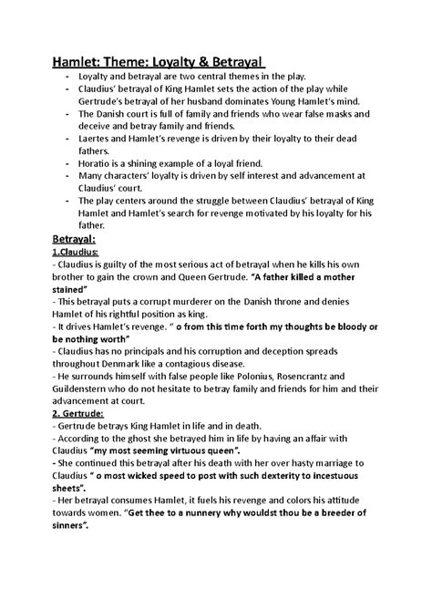 Hamlet: Exploring Loyalty and Betrayal Themes in the Play - Studocu