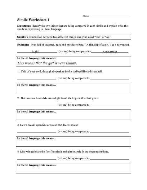 Similes and Metaphors worksheets: Engaging Exercises for Figurative ...