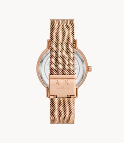 Armani Exchange Three-Hand Rose Gold-Tone Stainless Steel Mesh Watch A