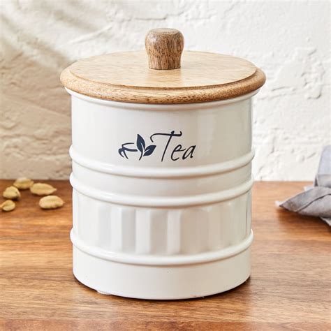 Buy Mirage Iron Tea Canister with Mango Wood Lid from Home Centre at ...