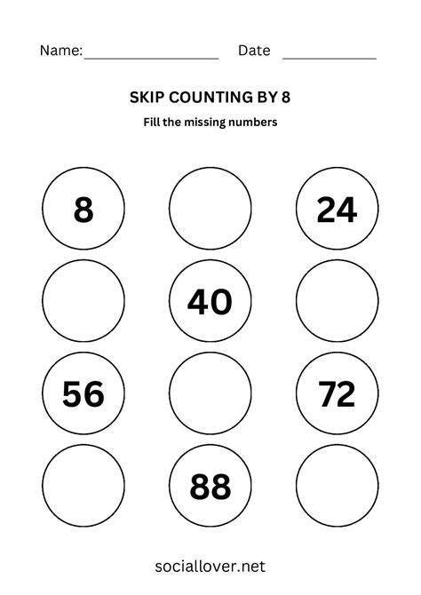 Skip counting by 8 worksheet