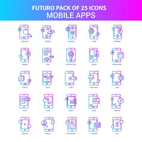 25 Blue and Pink Futuro Mobile apps Icon Pack 14247370 Vector Art at ...