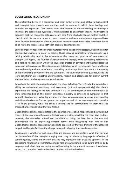 Counselling Relationship - COUNSELLING RELATIONSHIP The relationship ...