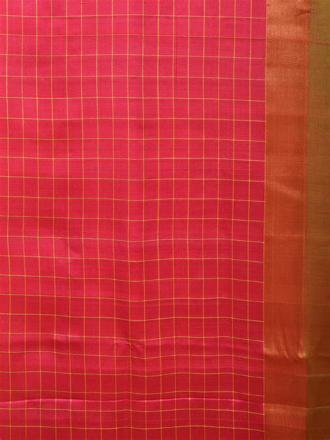 Mustard and Pink Uppada Silk Handloom Saree with Body Buta and Checks