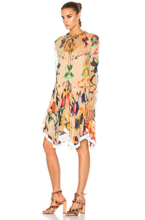 Chloe Technicolor Ink Blot Print Dress in Beige Multi | FWRD
