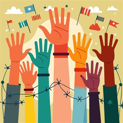 International human rights day vector illustration with raised diverse ...