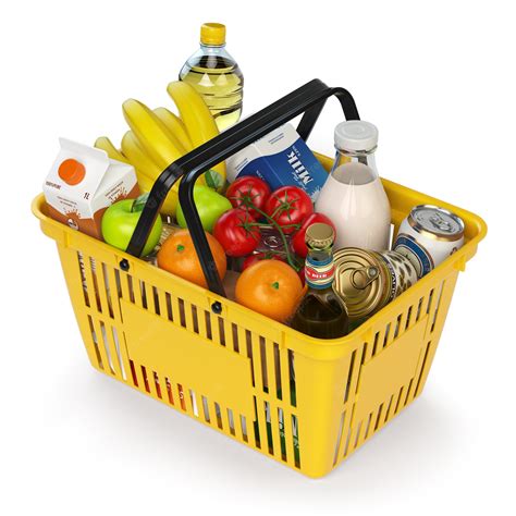 Cesta de compras com variedade de produtos de mercearia isolados na ...