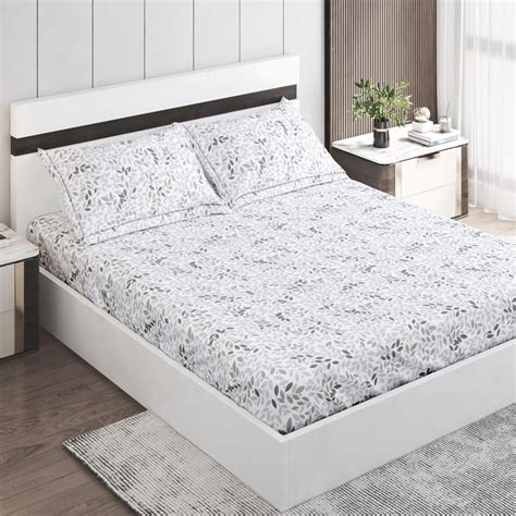 Buy Grandeur Cotton 300TC Printed 3Pcs King Fitted Bedsheet Set from ...