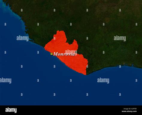 Highlighted Satellite Image Of Liberia With Capital Monrovia Shown ...