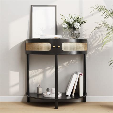 Vibe&Dine Rattan Half Moon Console Table, Modern Sofa Table India | Ubuy