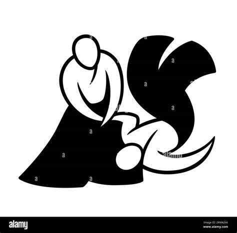 Aikido black and white minimal logo. Simple drawing of Japanese martial ...