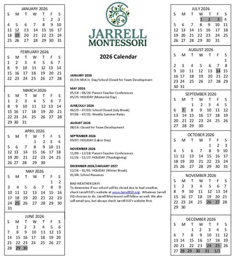 School Calendar | Jarrell Montessori Events & Schedule