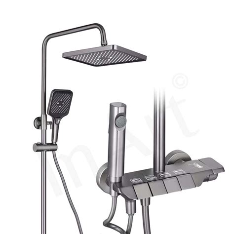 InArt Gun Grey Stainless Steel Shower Panel Set with Single Lever Mixe ...