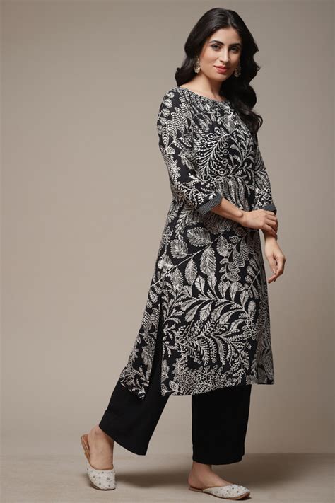 Black Rayon Straight Printed 2 Piece Set