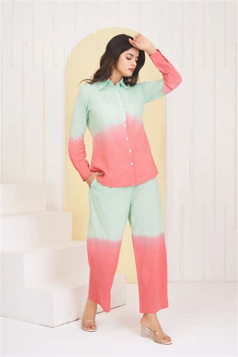 Mint Green & Orange Dyed Cambric Cotton Co-ord Set – Kaftanize