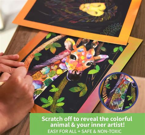 Chalk and Chuckles Animal Power Scratch Art Kit with Stickers, 6Y ...