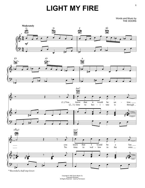 Light My Fire by The Doors Sheet Music for Piano, Vocal & Guitar Chords ...