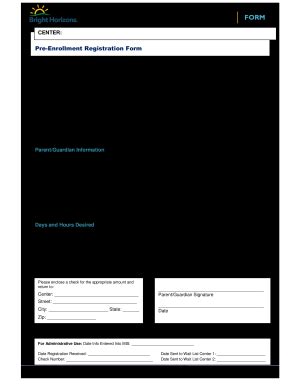 Fillable Online Bright Horizons at Riverdale PRE-ENROLLMENT ...