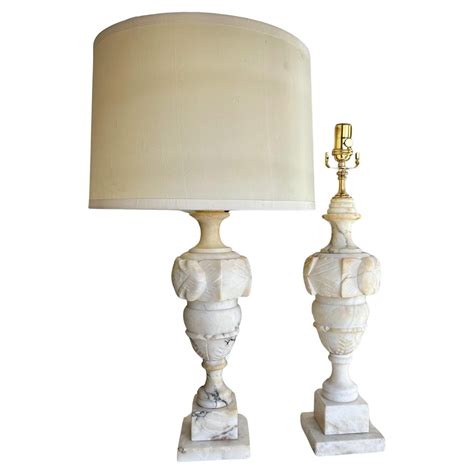 Pair Italian Neoclassic Urn Alabaster Table Lamps For Sale at 1stDibs