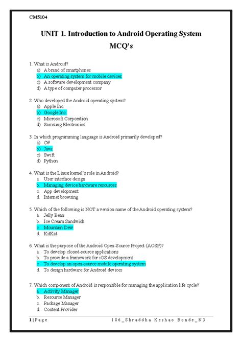 AAP U1 MCQ's 186 N3 - Android programming - UNIT 1. Introduction to ...