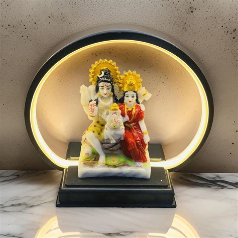 Buy DGC Shiv Parivaar Marble Dust Idol in Round LED with Black Frame ...