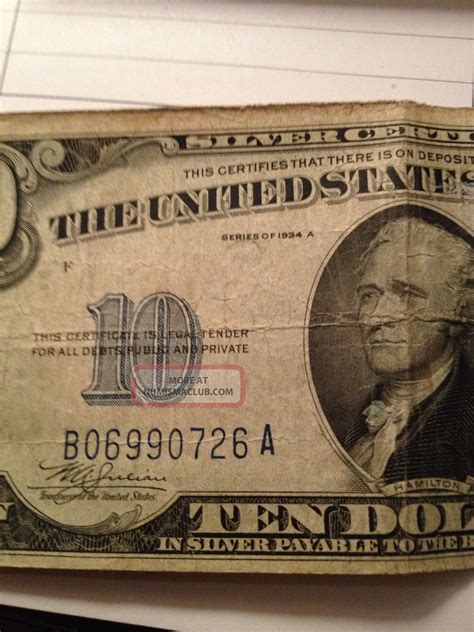 $10 Bill 1934 Silver Certificate