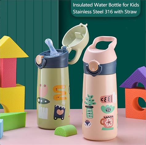 Buy WPOOS Kids Insulated Water Bottle with Straw Flip-Top ,Stainless ...