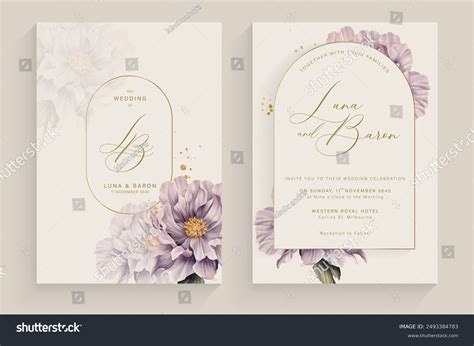 Aesthetic Wedding Invitation Purple Flower Watercolor Stock Vector ...