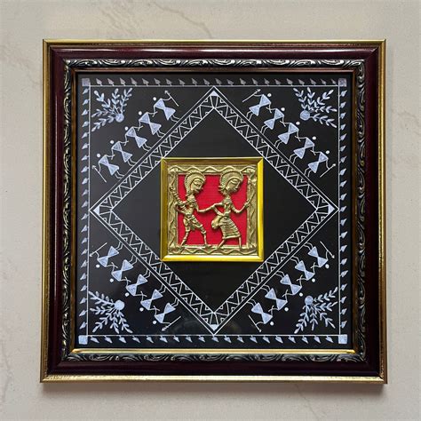 Dhokra Brass Jali Wall Frame with Warli Painting - Tribal Fishing - Bl ...