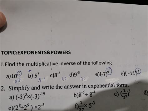 Multiplicative Inverse Of Exponents and Powers - Brainly.in