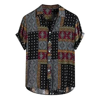 Mens Regular-fit Short-Sleeve Shirt Button-Down Stylish Hawaiian Poplin ...