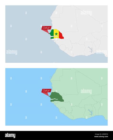 Senegal map with pin of country capital. Two types of Senegal map with neighboring countries ...
