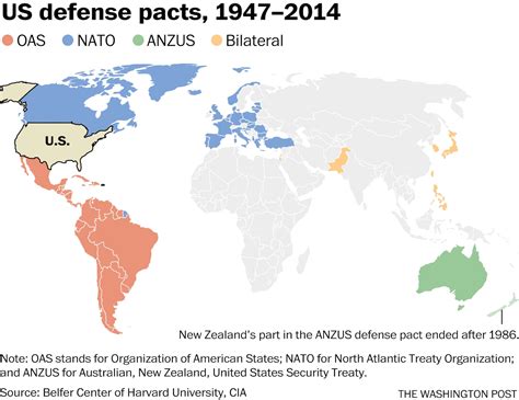 Map: The U.S. is bound by treaties to defend a quarter of humanity ...