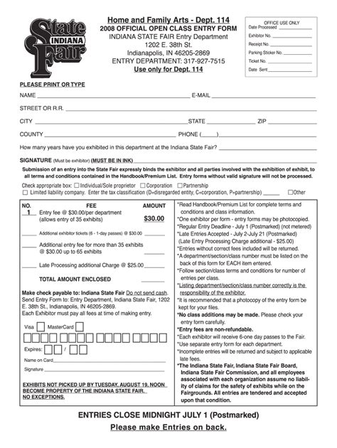 2008-2026 IN Official Open Class Entry Form - Blank Fillable Template ...