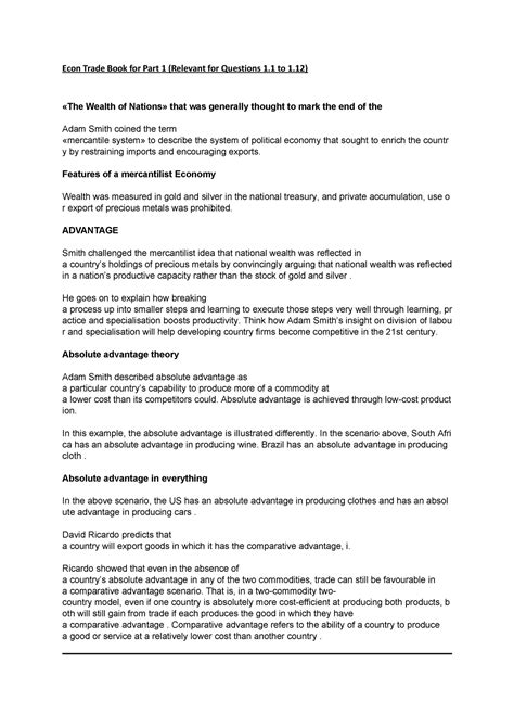 Econ Trade Book for Part 1 - Features of a mercantilist Economy Wealth ...