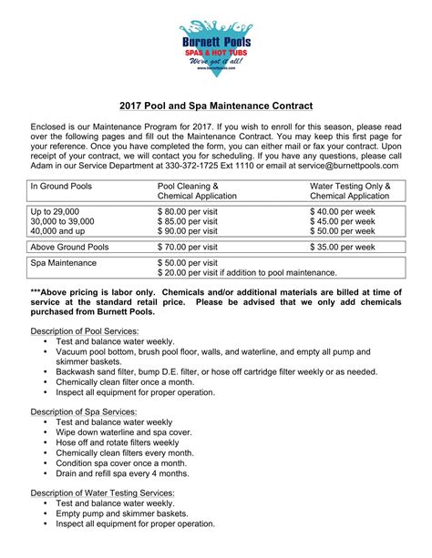Free Printable Swimming Pool Contract Templates [PDF] Agreements