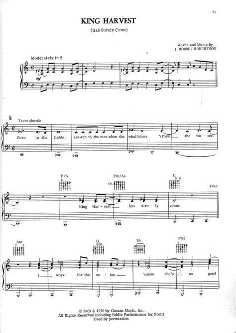 The Band-King Harvest (Has Surely Come) Sheet Music pdf, - Free Score ...
